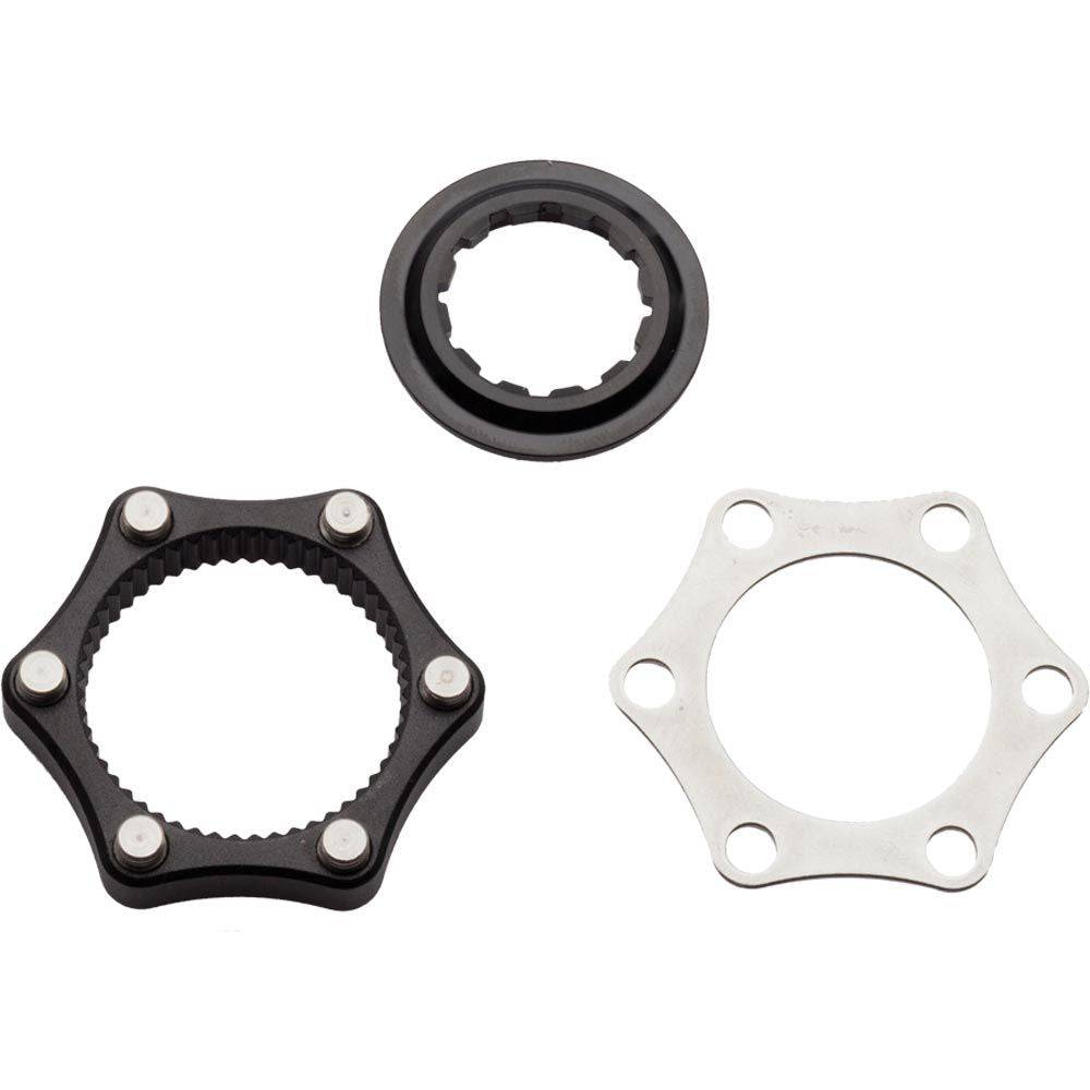 Problem Solvers Centre-Lock Hub Converter adapter for 6-bolt rotors, showing the metal component and threading for bike wheel compatibility.
