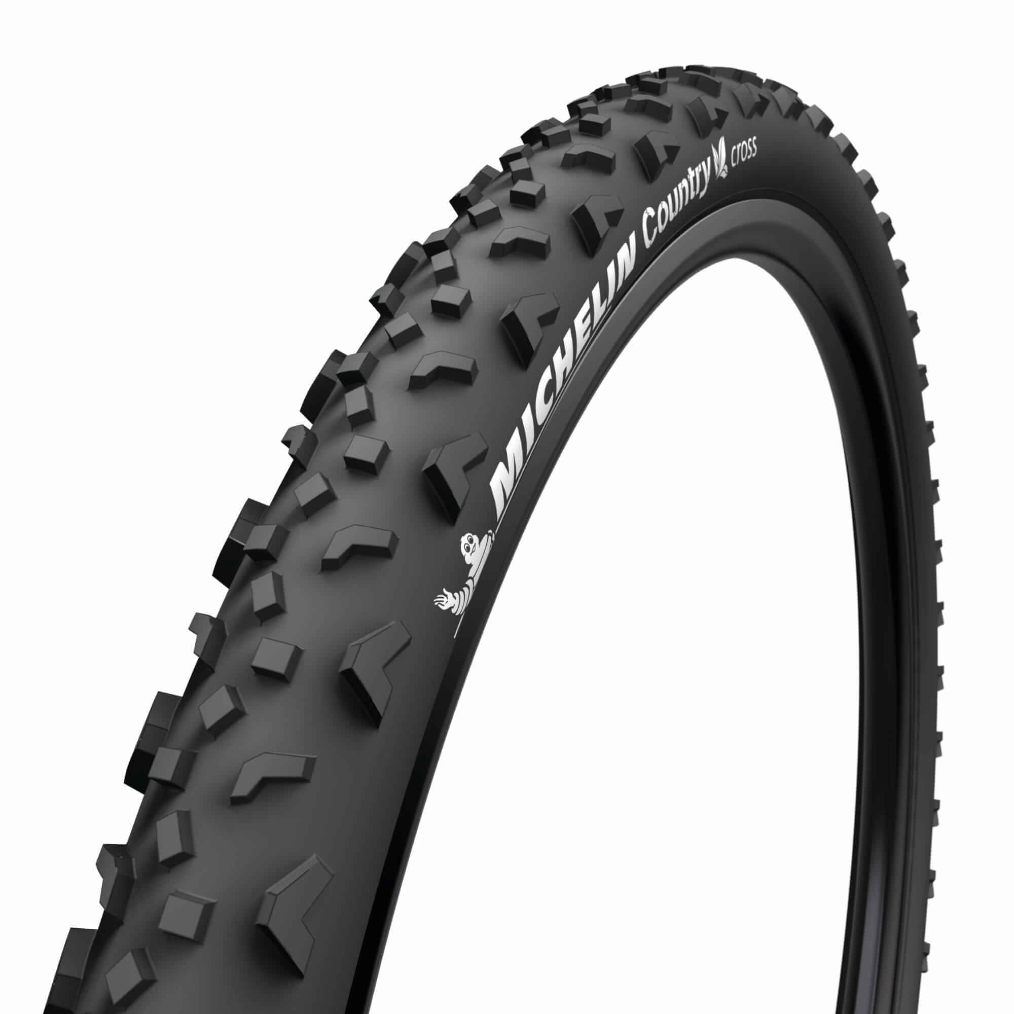 Michelin Country Cross 26x1.95 tube-type bicycle tyre for cross country and everyday riding, showing tread pattern and sidewall.