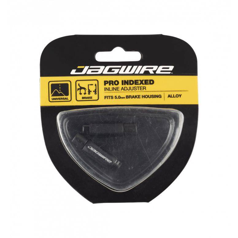 Jagwire Pro Inline Index Adjuster 5mm brake cable tuner, 2-pack in black, for precise gear shifting on bicycle components.