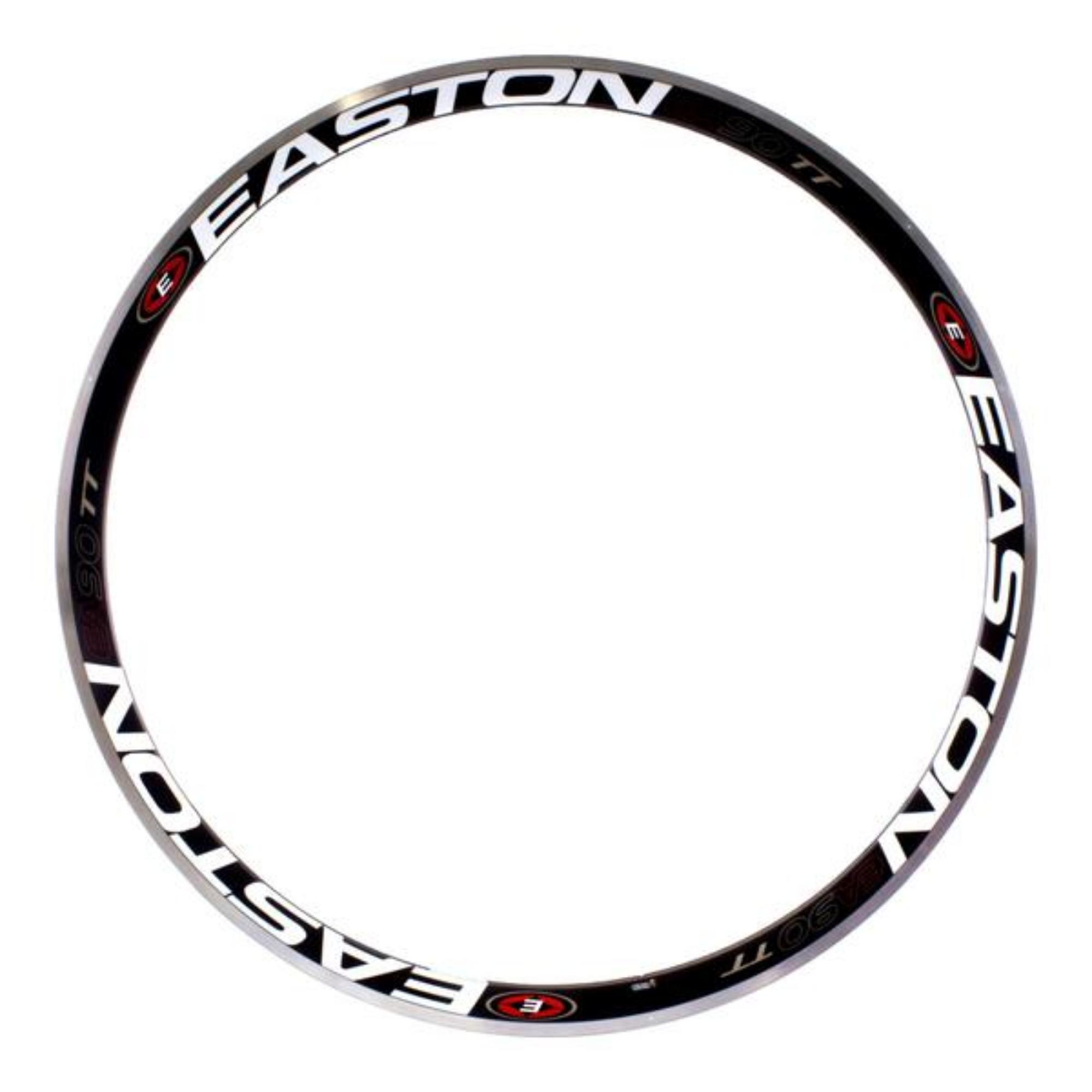 Easton EA90 TT road bike rim, 32mm depth, 16-hole tubular rim for high-performance cycling, shown with a close-up view.