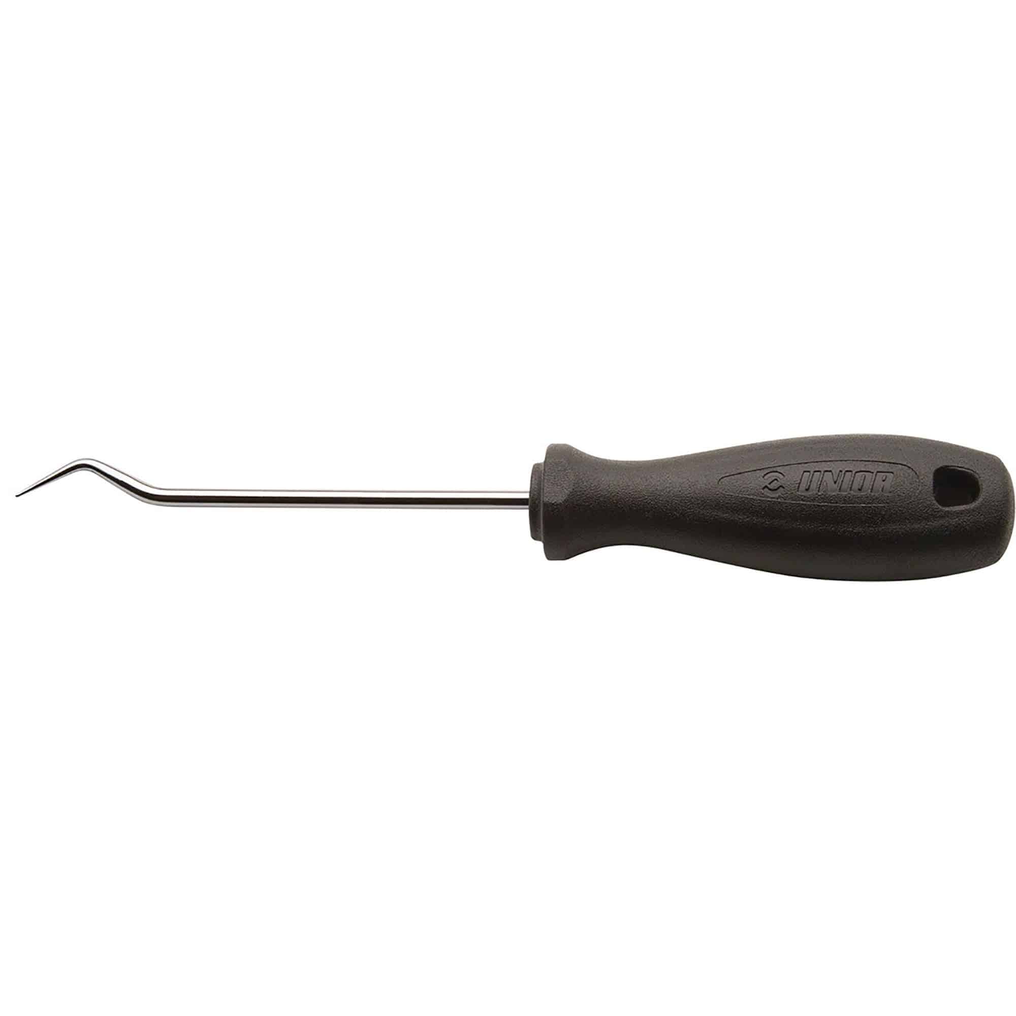 UNIOR 165mm awl with round double bent blade for precision workshop tasks, suitable for detailed woodworking and metalworking.