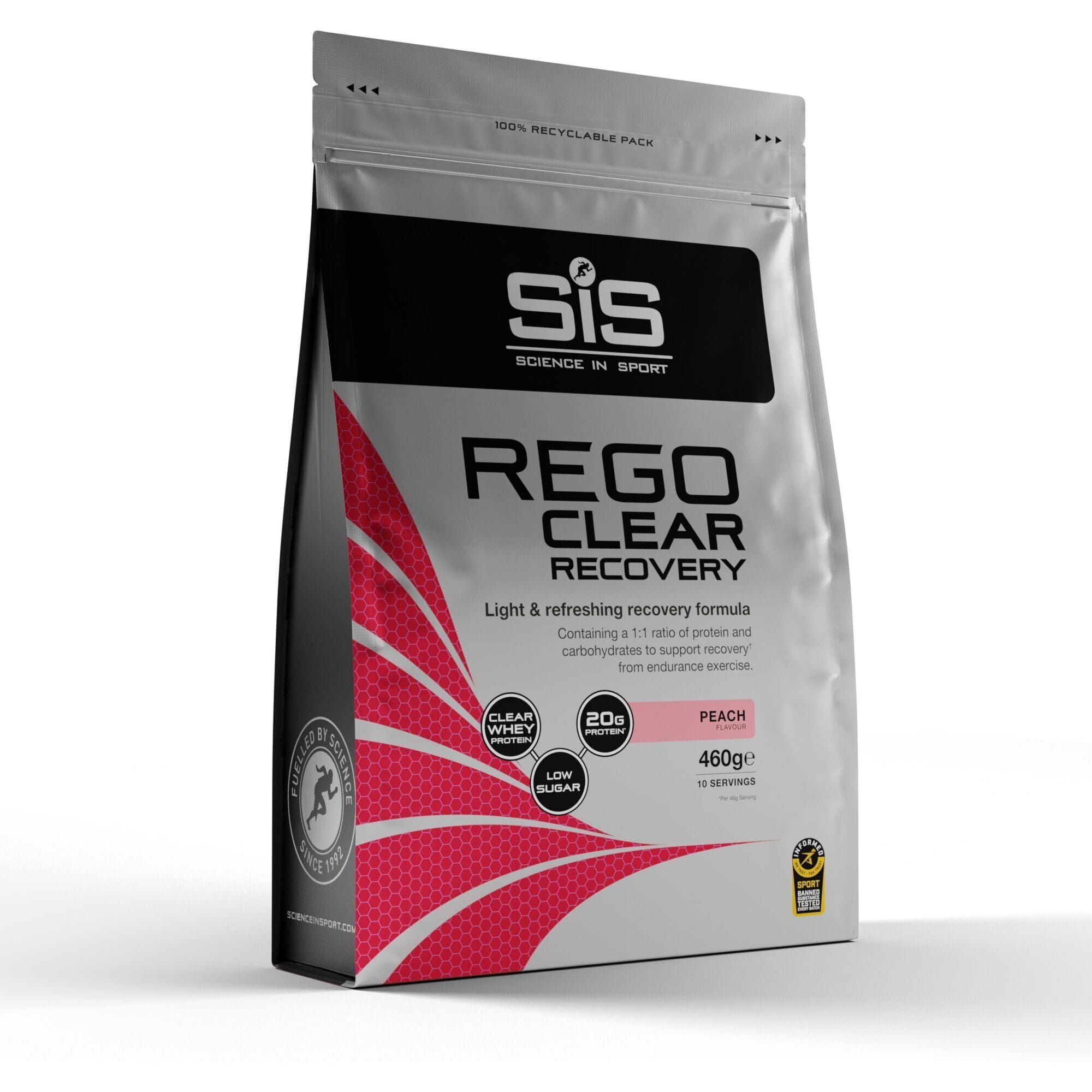Science In Sport Rego Clear Whey Protein drink in a clear bottle, low sugar recovery supplement, designed for post-workout nutrition.