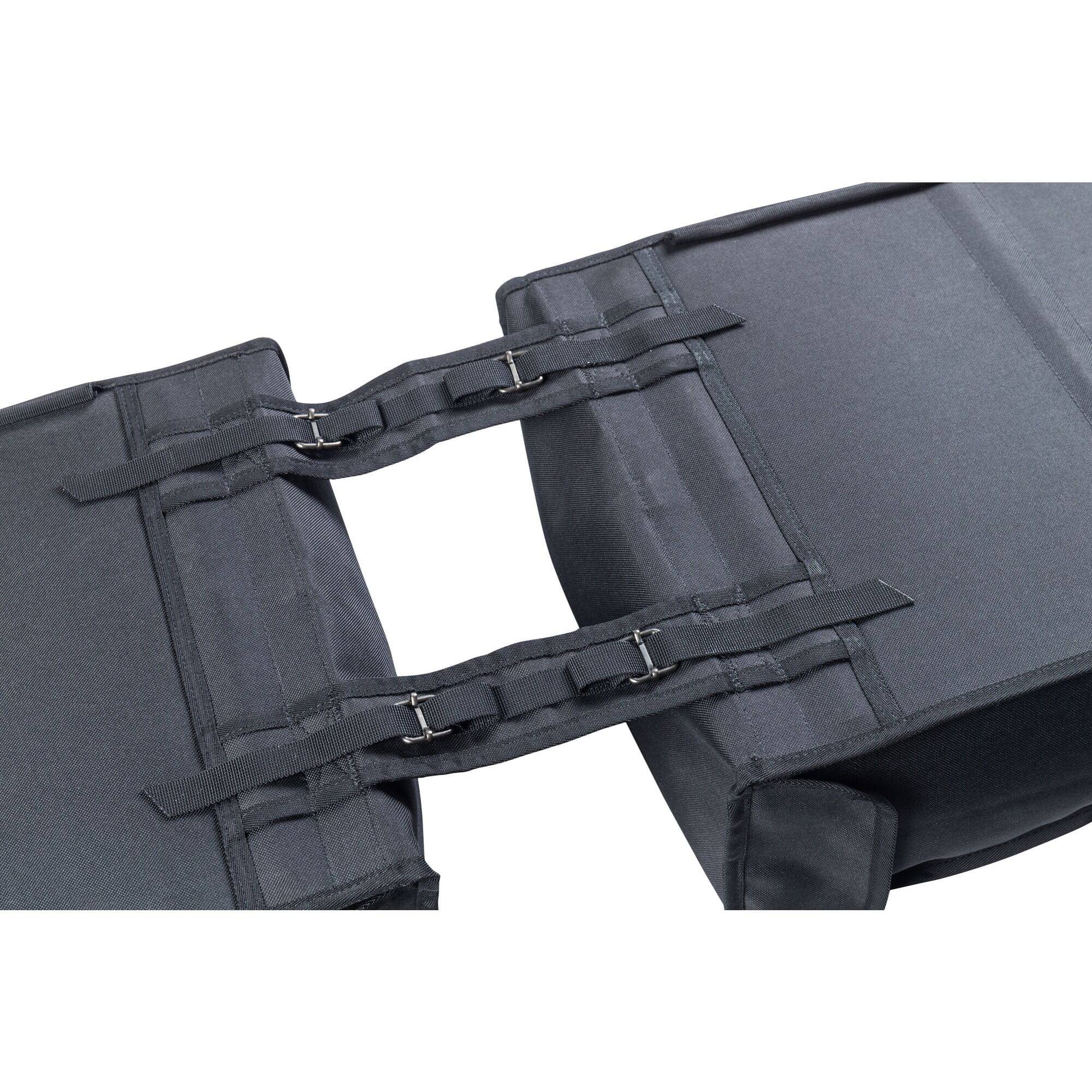 Black Basil Mara Double Bike Pannier with 26L capacity, water-repellent fabric and reflective accents for cycling accessories.
