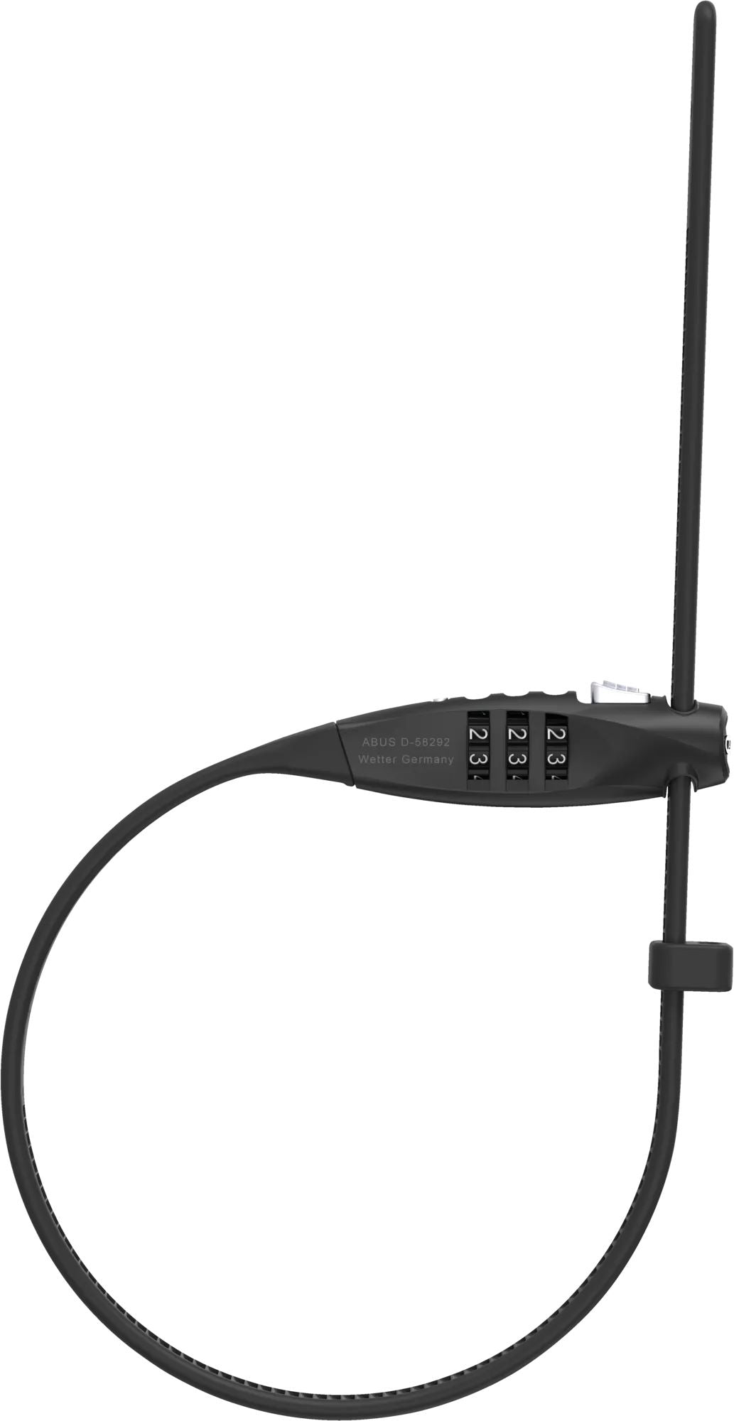 ABUS Combiflex TravelGuard BK cable lock with 3-digit combination securing helmets and bags for travel safety.