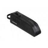 Topeak Fastfuel Drybag II black top tube bike bag with weatherproof design and 0.8L capacity, mounted on a bike frame.