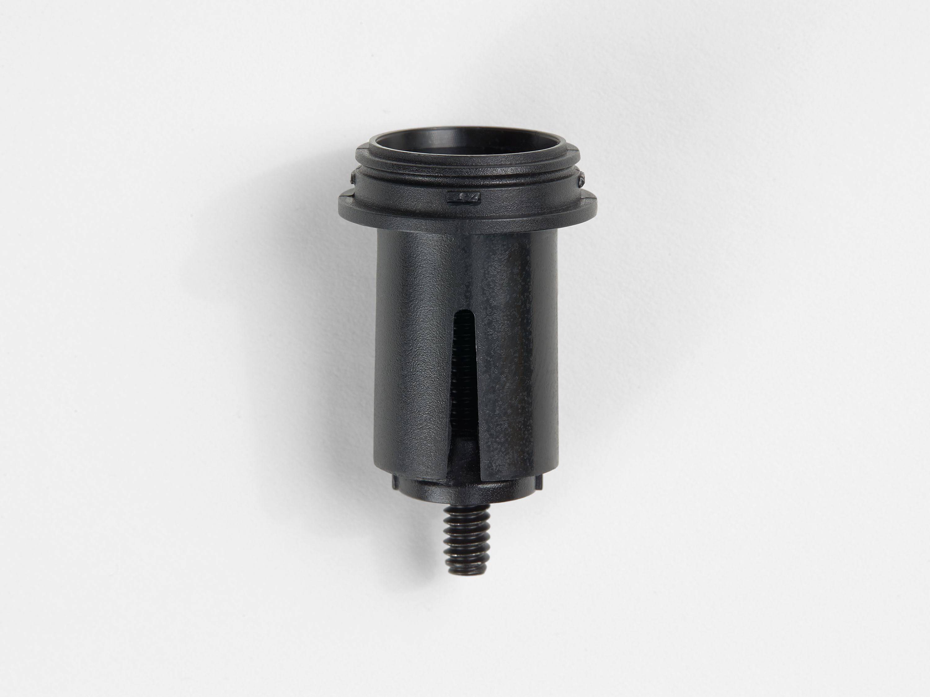 Black Bontrager Transmitr Micro Remote bar end mount for wireless MicroRemote components on bicycle handlebars.