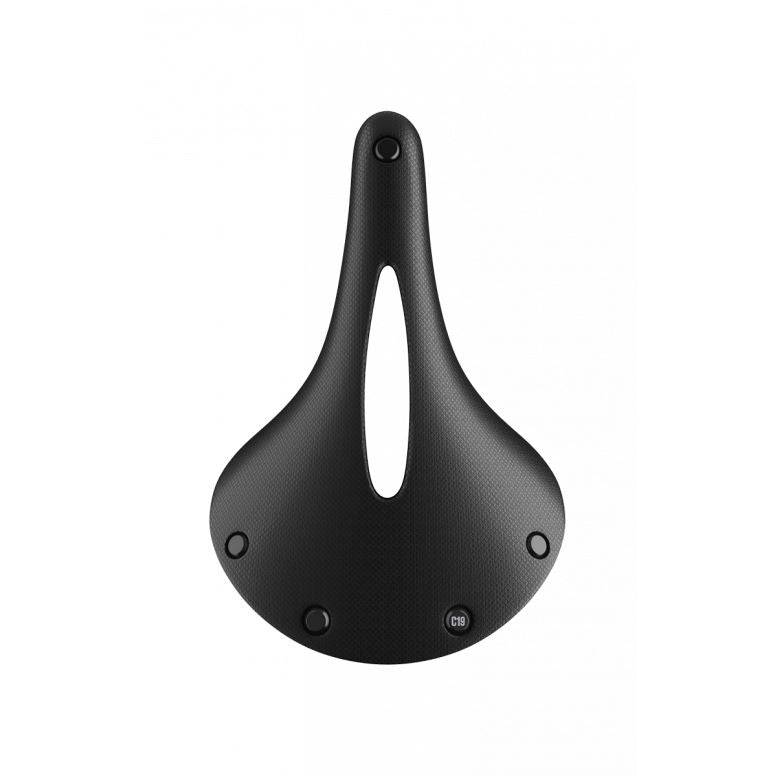 Brooks C19 Cambium Carved all-weather bike saddle in black with steel rails, 184mm wide, designed for comfortable cycling.