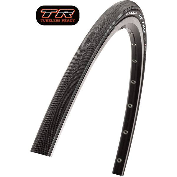 Maxxis Re-Fuse tubeless ready training tire with MaxxShield puncture protection, shown mounted on a bicycle wheel.