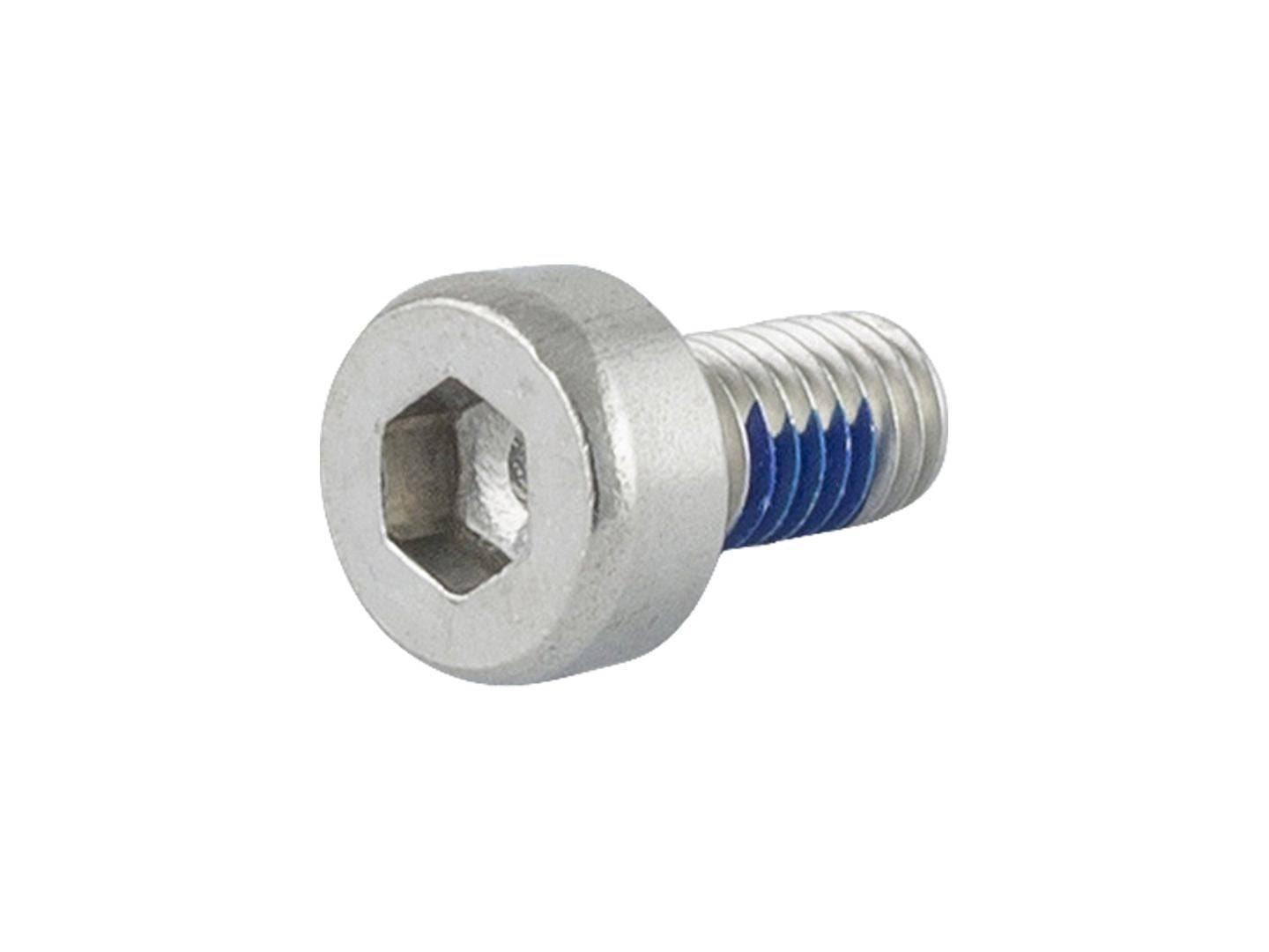 Silver Trek Fuel EXe battery end cap fastener, M3x0.5x6mm, for bike component replacement, shown in close-up view.