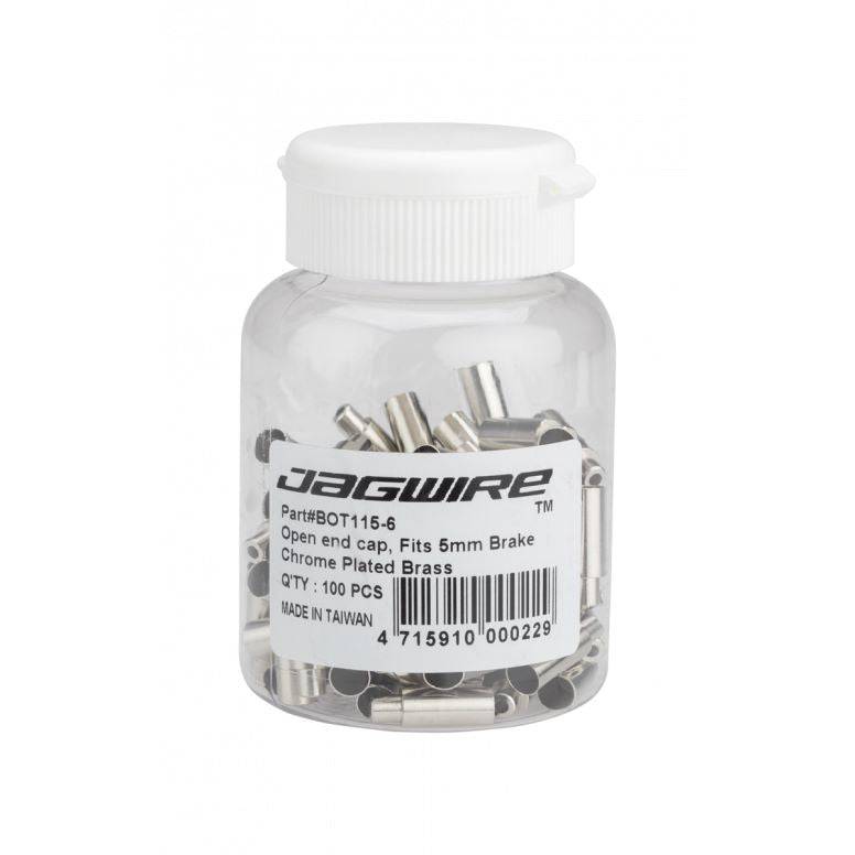 Jagwire silver brass open end caps for brake and road cables, 5mm to 4mm, 100-pack, bicycle component stops and accessories