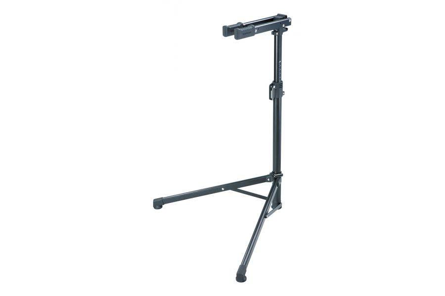 Topeak Prepstand ZX black bike maintenance stand with adjustable clamp height, workshop bike repair tool.