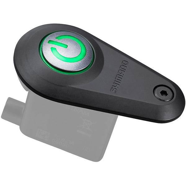 Shimano STEPS EW-SW100 satellite on/off switch with 1100mm e-tube cable for e-bike control, mounted on bike handlebar.