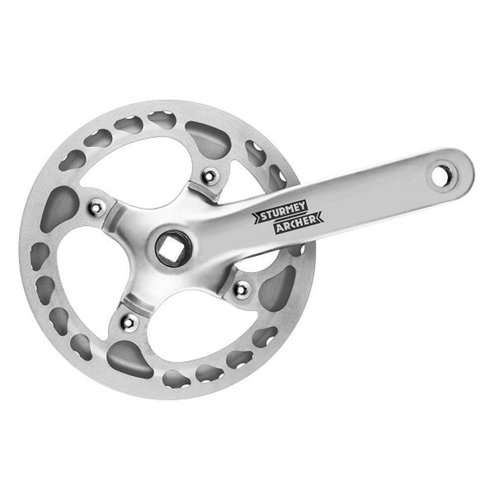 Sturmey Archer FCS74 single crankset with 44-tooth chainring and chainguards for track bikes, showing the crank and chainring details.