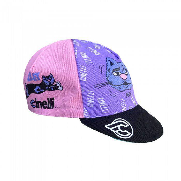 Cinelli Stevie Gee Alley Cat cycling cap with elastic fit, lightweight headwear for cycling enthusiasts, featuring vibrant graphic design.
