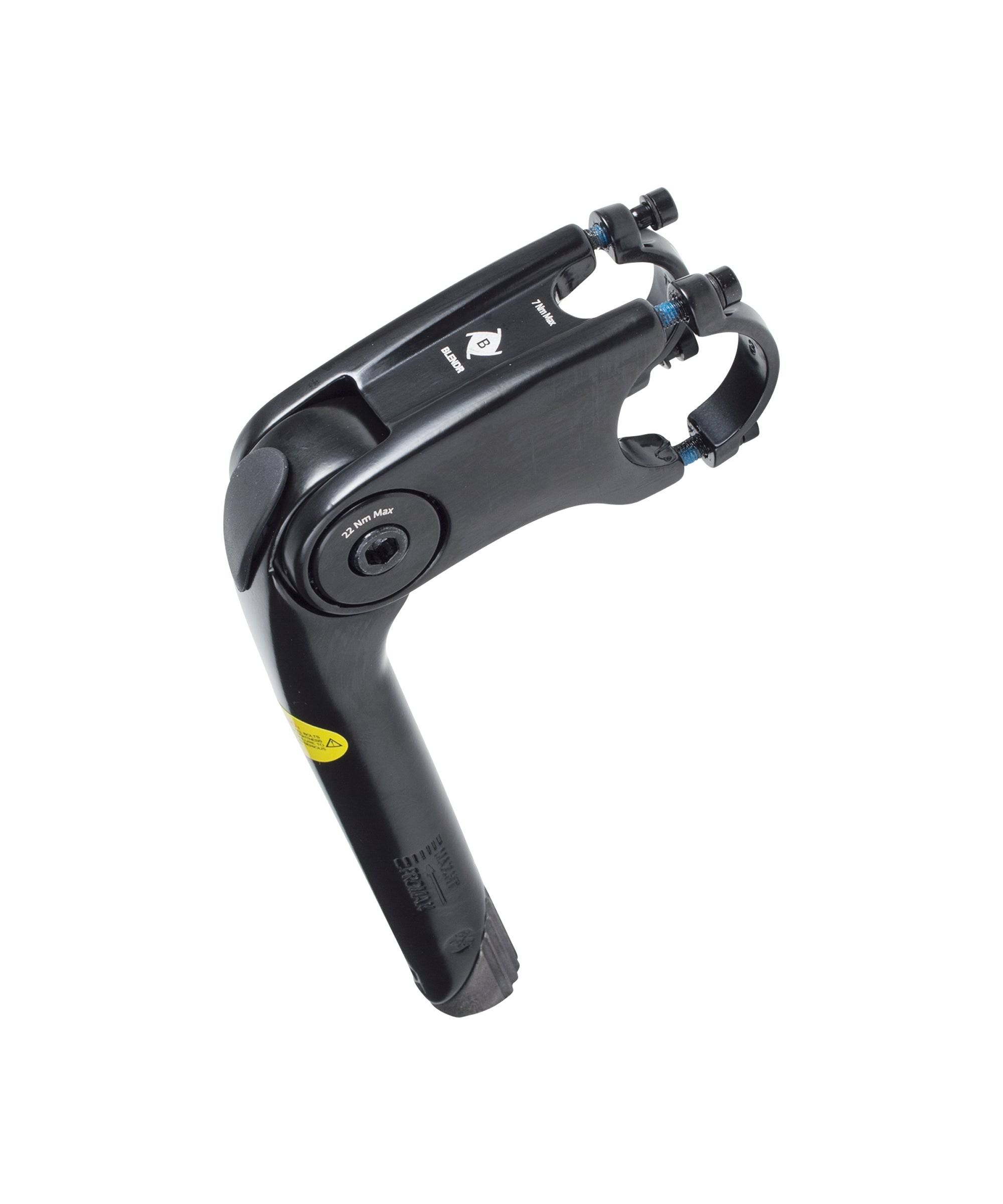 Bontrager adjustable Blendr 220mm quill stem for bike handlebar control, featuring a sleek metal finish and mounting hardware.