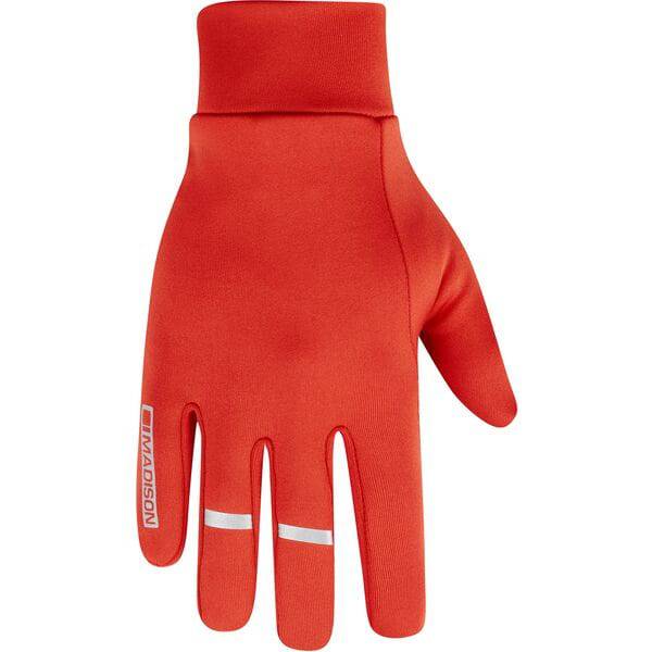 Madison thermal cycling gloves with touchscreen fingertips and reflective inserts, designed for cold-weather riding.