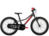 Trek Precaliber 20 kids' mountain bike with integrated handle for trail riding, featuring black frame and knobby tires.