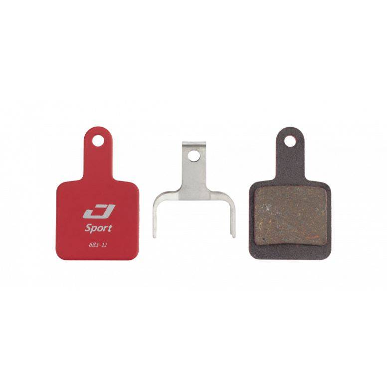 Jagwire Sport Semi-Metallic Disc Brake Pads for Tektro Volans and Auriga E-SUB mountain bike brakes, showing brake pad design and packaging.