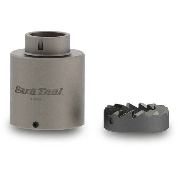 Park Tool CRC-15 crown race cutter adapter for 1.5-inch tapered steerer forks, used for bike fork crown race installation.