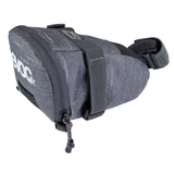 EVOC Seat Bag Tour 0.7L water-repellent saddlebag with reflective print and backlight loop for cycling accessories.