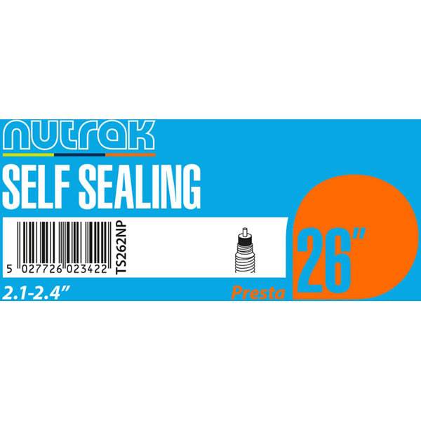 Nutrak 26-inch Presta valve inner tube with self-sealing and puncture protection for bicycle tires.