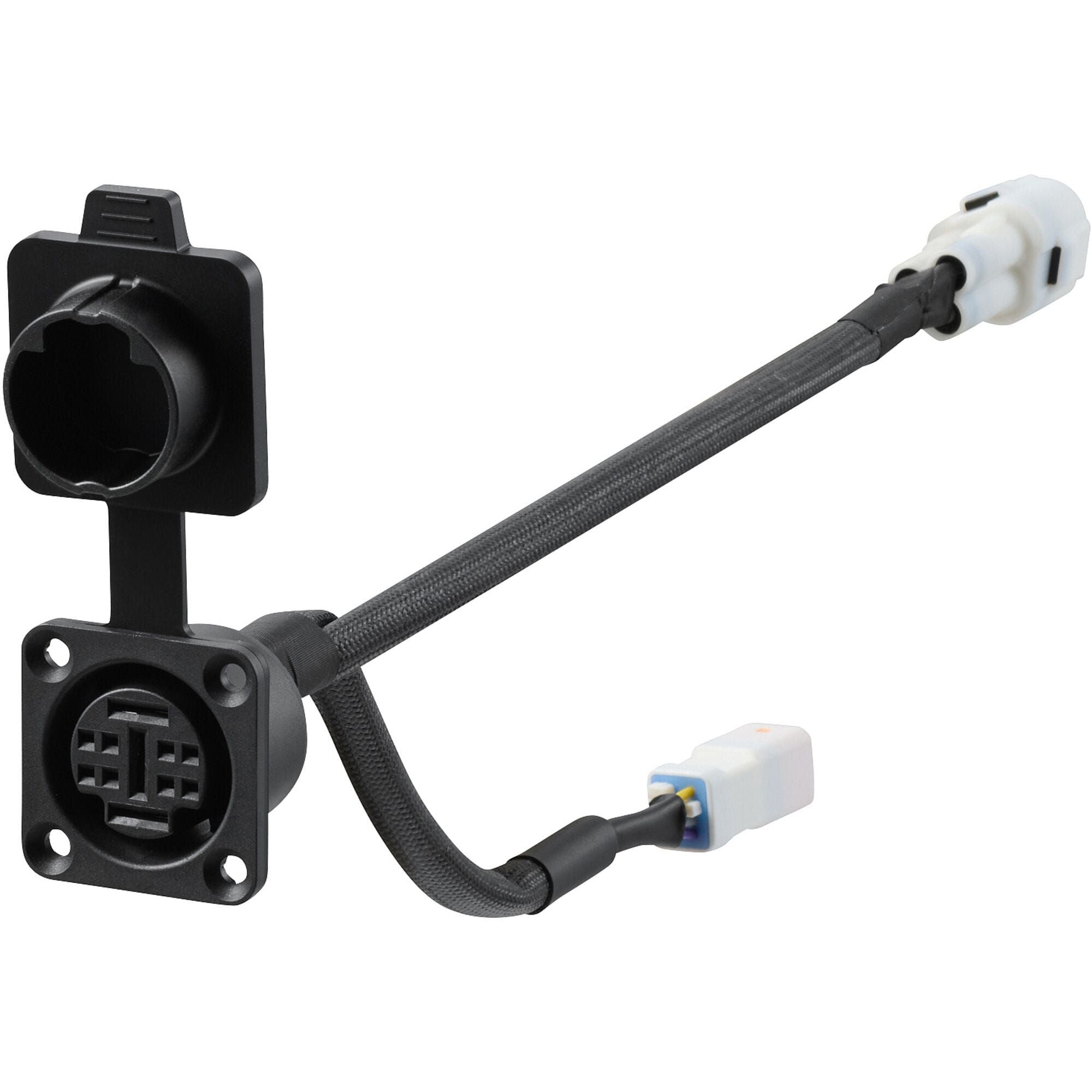 Shimano STEPS EW-CP111 satellite charging port with 200mm cable for e-bike components, used for charging Shimano STEPS e-bike systems.