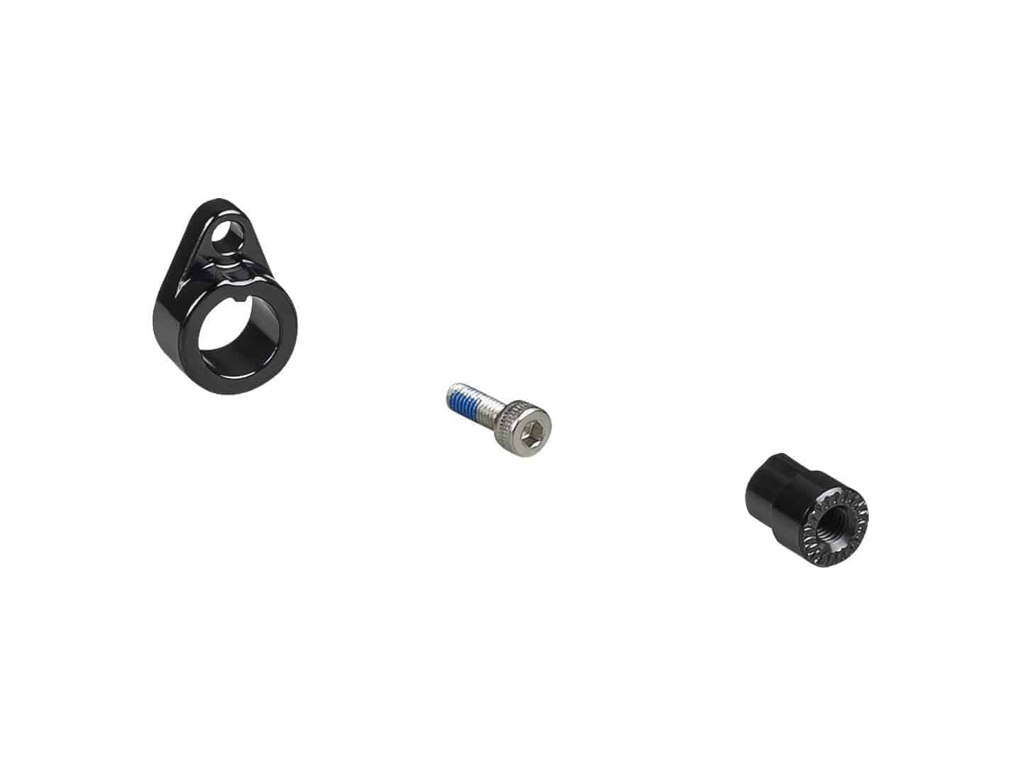 Black Trek Thru-Skew retention nut with mounting hardware for bike components, shown with the nut and hardware parts.