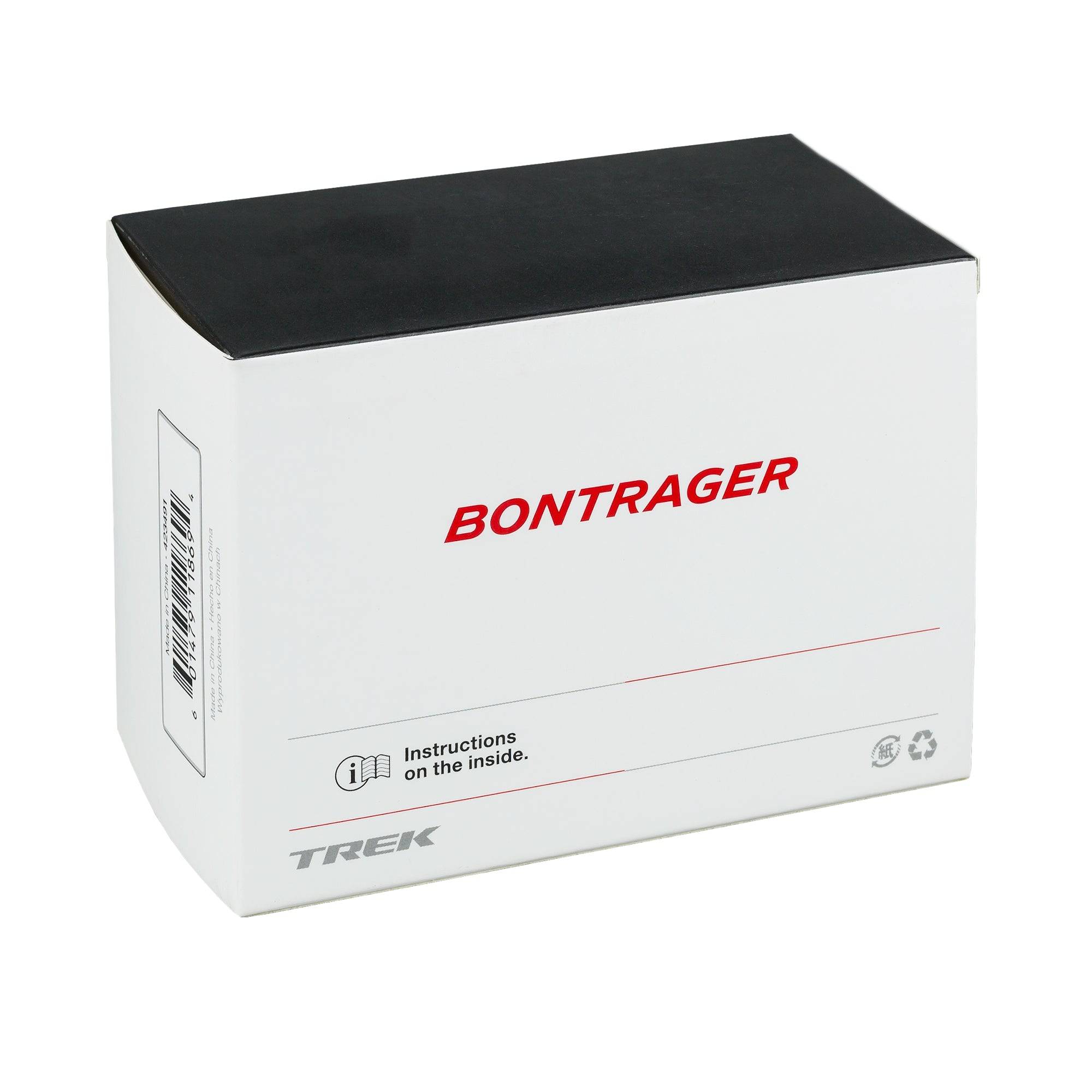 Bontrager self-sealing Presta valve bicycle tube with puncture protection, showcasing the valve and tube components.