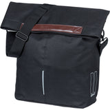 Black Basil City Bicycle Shopper Bag with hook-on system, reflective details, 14-16L capacity, designed for bike accessories.