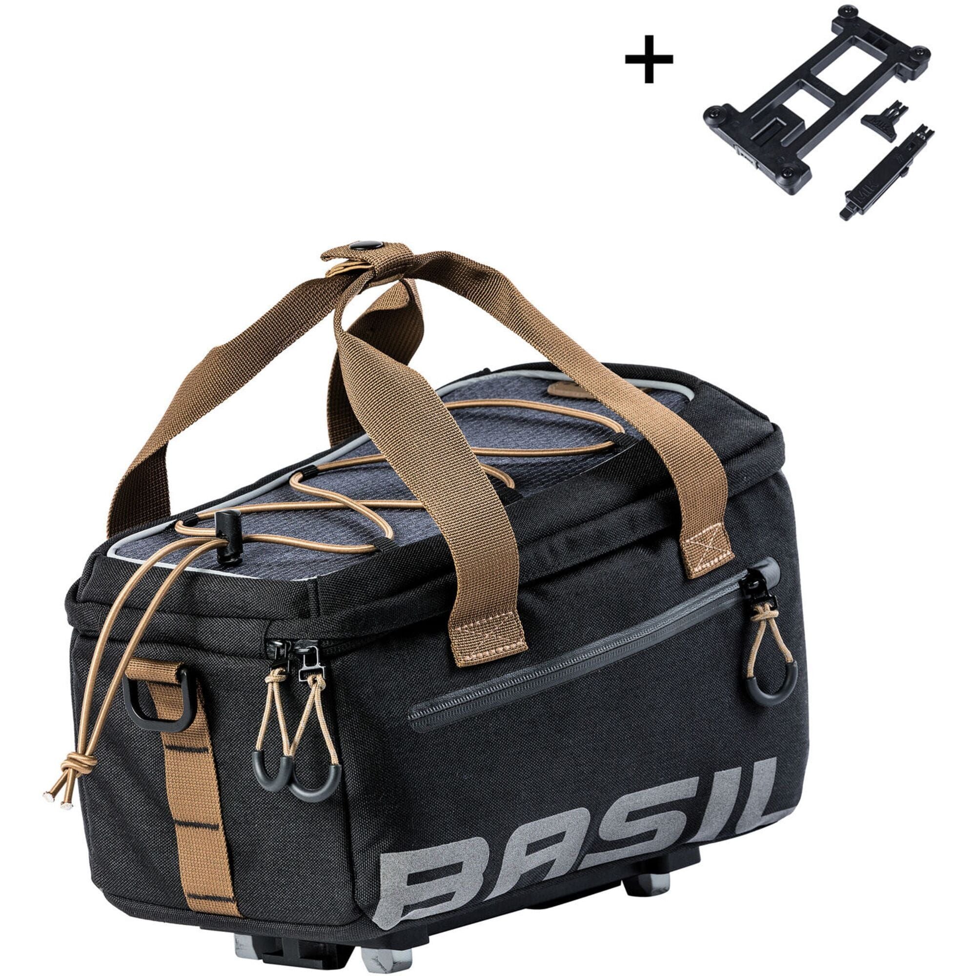 Basil Miles MIK 7L grey and black waterproof bike trunk bag with shoulder strap, designed for cycling accessories.