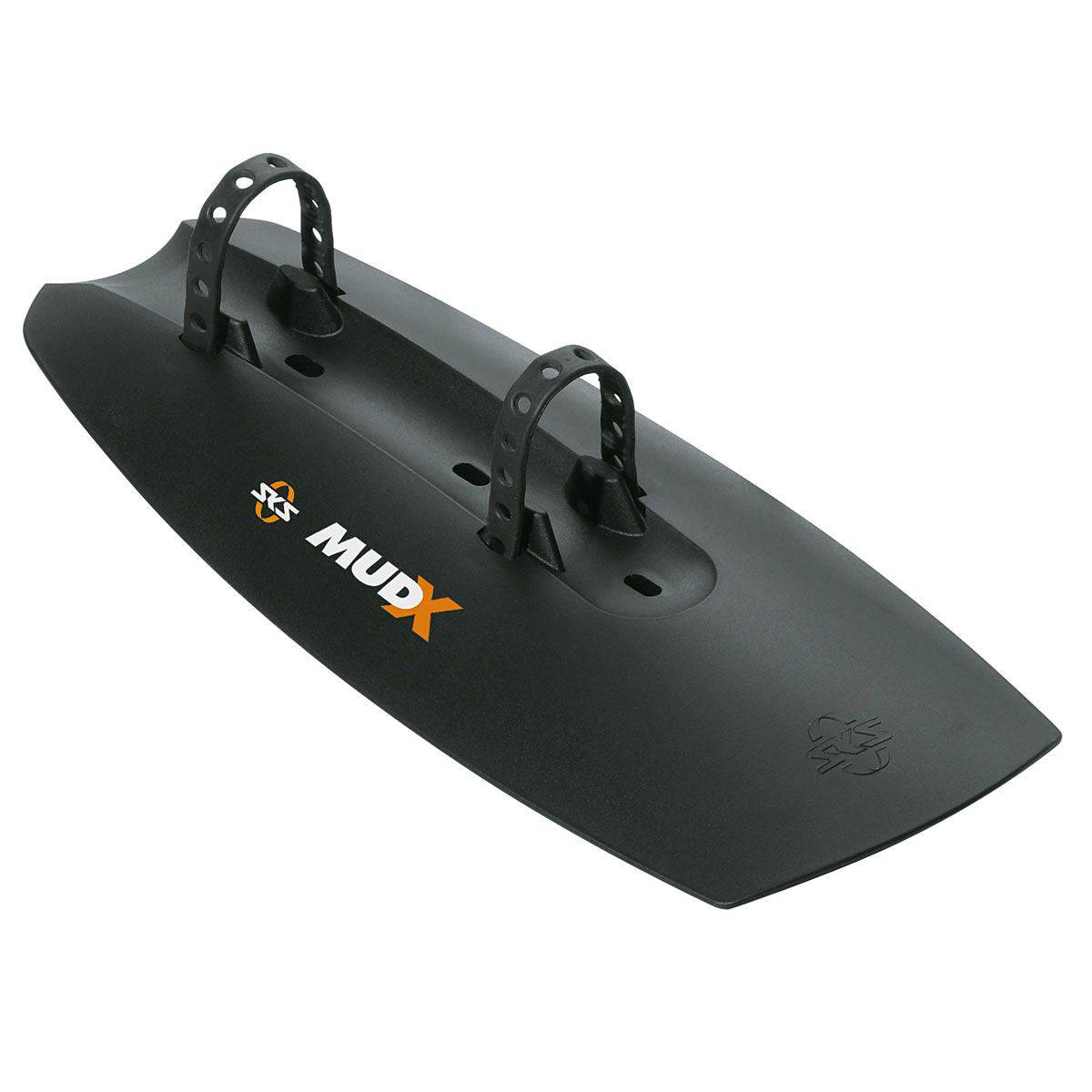 SKS Mud-X front mountain bike mudguard with rubber strap mount, designed to keep mud and dirt off bike and rider.