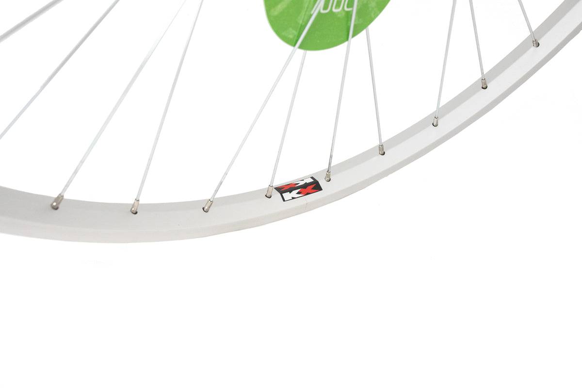 KX Wheels KX Hybrid 700C rear wheel with singlewall rim and solid axle for rim brake compatibility.