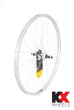 KX MTB 26-inch rear single-wall wheel rim with screw-on brake, solid axle, 36H, 135mm, black finish, bike component.