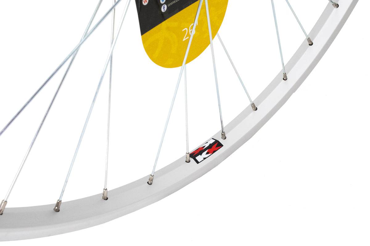 KX MTB 26-inch rear singlewall screw-on wheel rim with solid axle, 36H, suitable for mountain biking.
