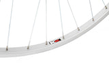 KX Wheels KX Road 27 x 1 1/4 inch silver singlewall front wheel rim with QR hub and 100mm axle, bike component.