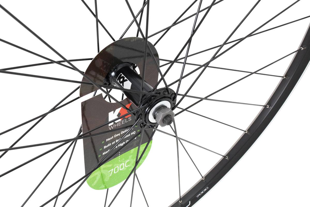 KX Wheels KX Hybrid 700C front wheel rim with double-wall construction, quick release axle, suitable for bike components.