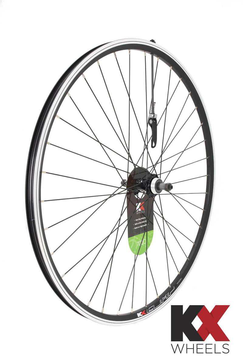 KX Wheels KX Hybrid 700C rear wheel with double-wall rim, 36H, quick release, screw-on freewheel, bike component