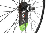 KX Wheels KX Hybrid 700C rear wheel with double-wall rim, 36H, quick release, screw-on freewheel, bike component.