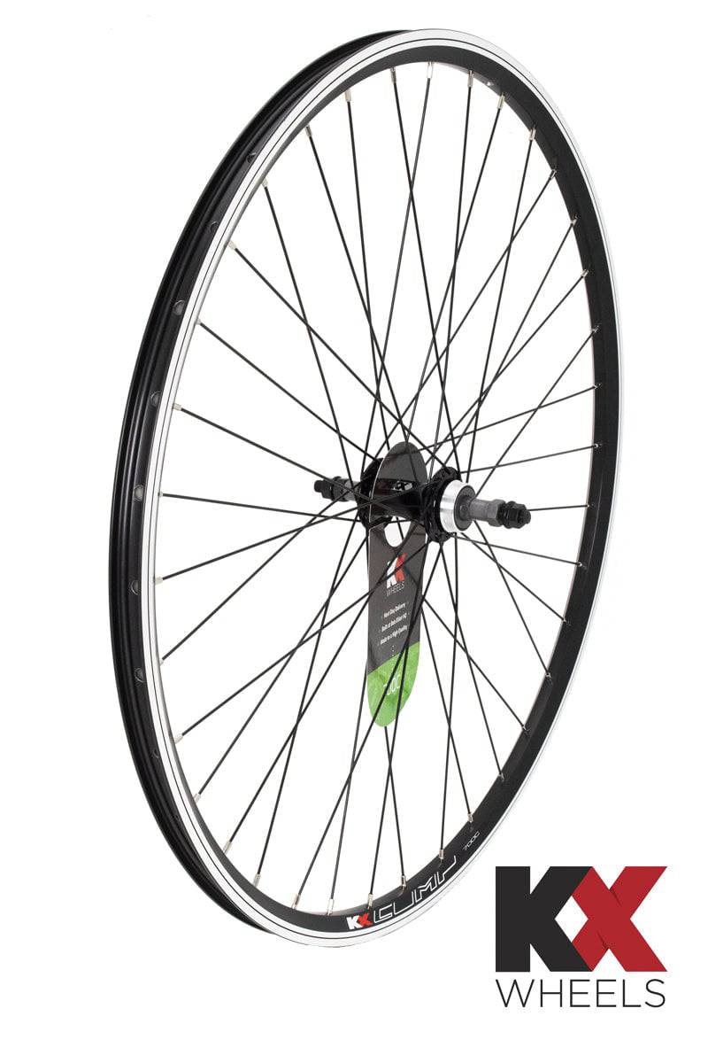 Black KX Hybrid 700C rear wheel with doublewall rim, screw-on hub, 36 holes, designed for bicycle components
