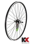 Black KX Hybrid 700C rear wheel with doublewall rim, screw-on hub, 36 holes, designed for bicycle components