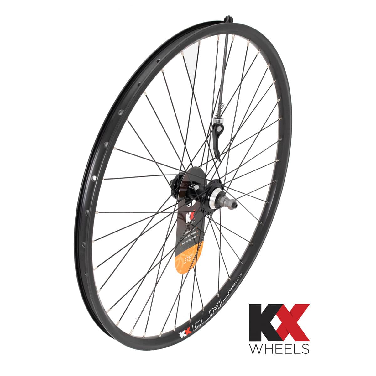 KX MTB 27.5-inch 650B rear wheel disc brake hub with doublewall rim, quick release, 36H, black, 6-bolt design