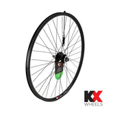 KX Wheels KX Hybrid 700C rear doublewall wheel with quick-release, 6-bolt disc brake mount, black, bike component for road or hybrid bikes.
