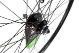 KX Wheels KX Hybrid 700C rear double-wall wheel with quick-release, 6-bolt disc brake in black, bike component for road or mountain biking.