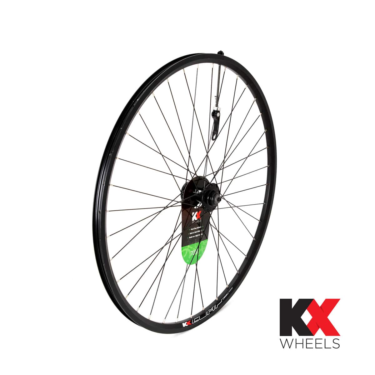 KX Wheels KX Hybrid 700C front wheel with double-wall rim, 36H, quick release, disc brake compatible, black bike component