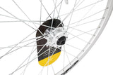 KX MTB 26-inch double-wall front wheel with disc brake, 6-bolt rotor and quick release hub, designed for mountain bikes.