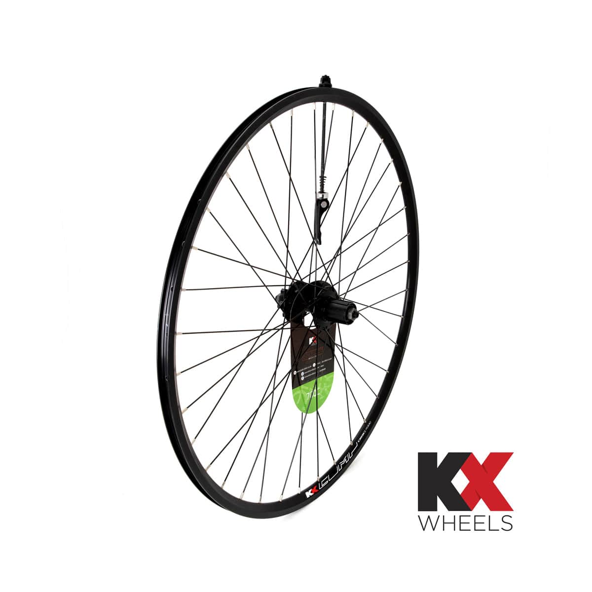 KX Wheels KX Road 700C rear wheel with double-wall rim, 36-hole black disc brake and quick-release axle, bicycle component