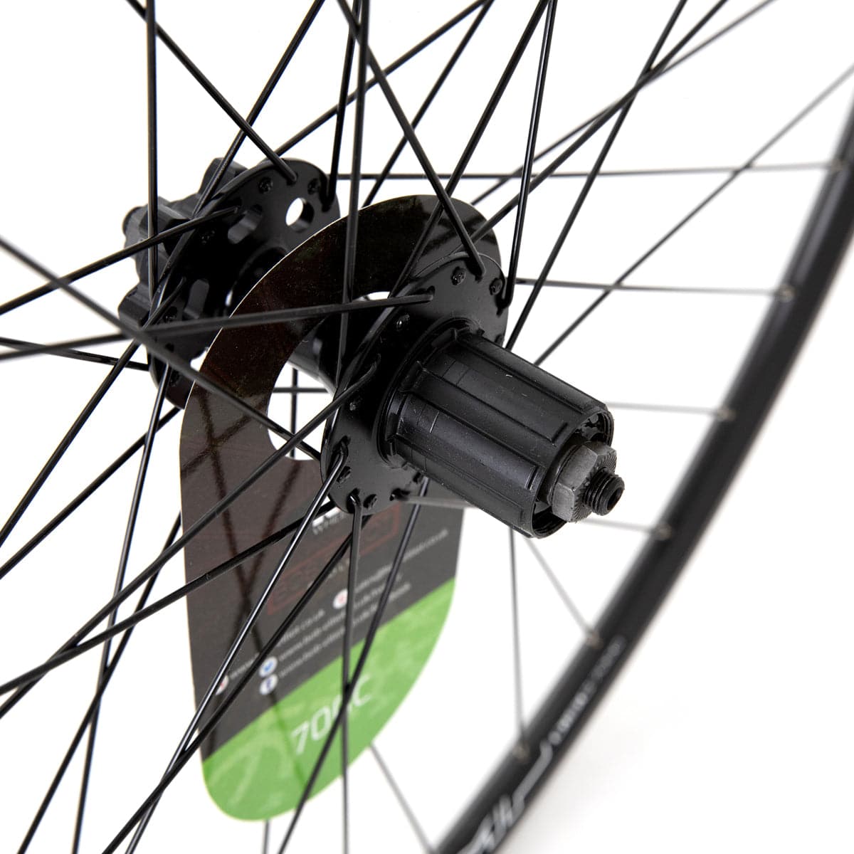 KX Wheels KX Road 700C rear wheel with 36-hole black double-wall rim, cassette, disc brake, quick release, and hub components.