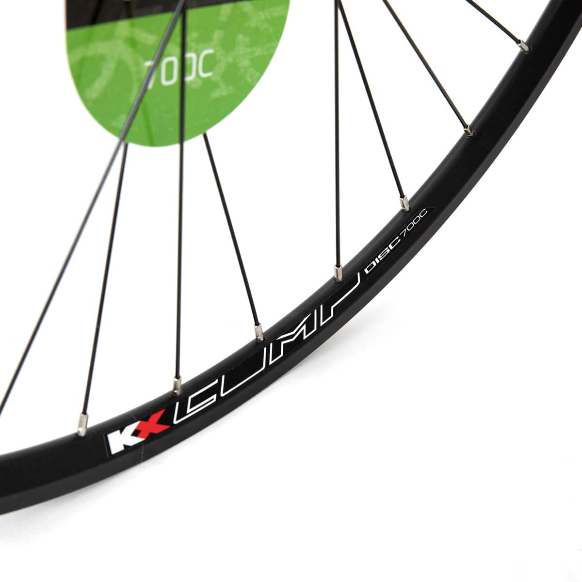 KX Wheels KX Road 700C rear wheel with 36-hole black doublewall rim, cassette, disc brake, and quick-release skewer.