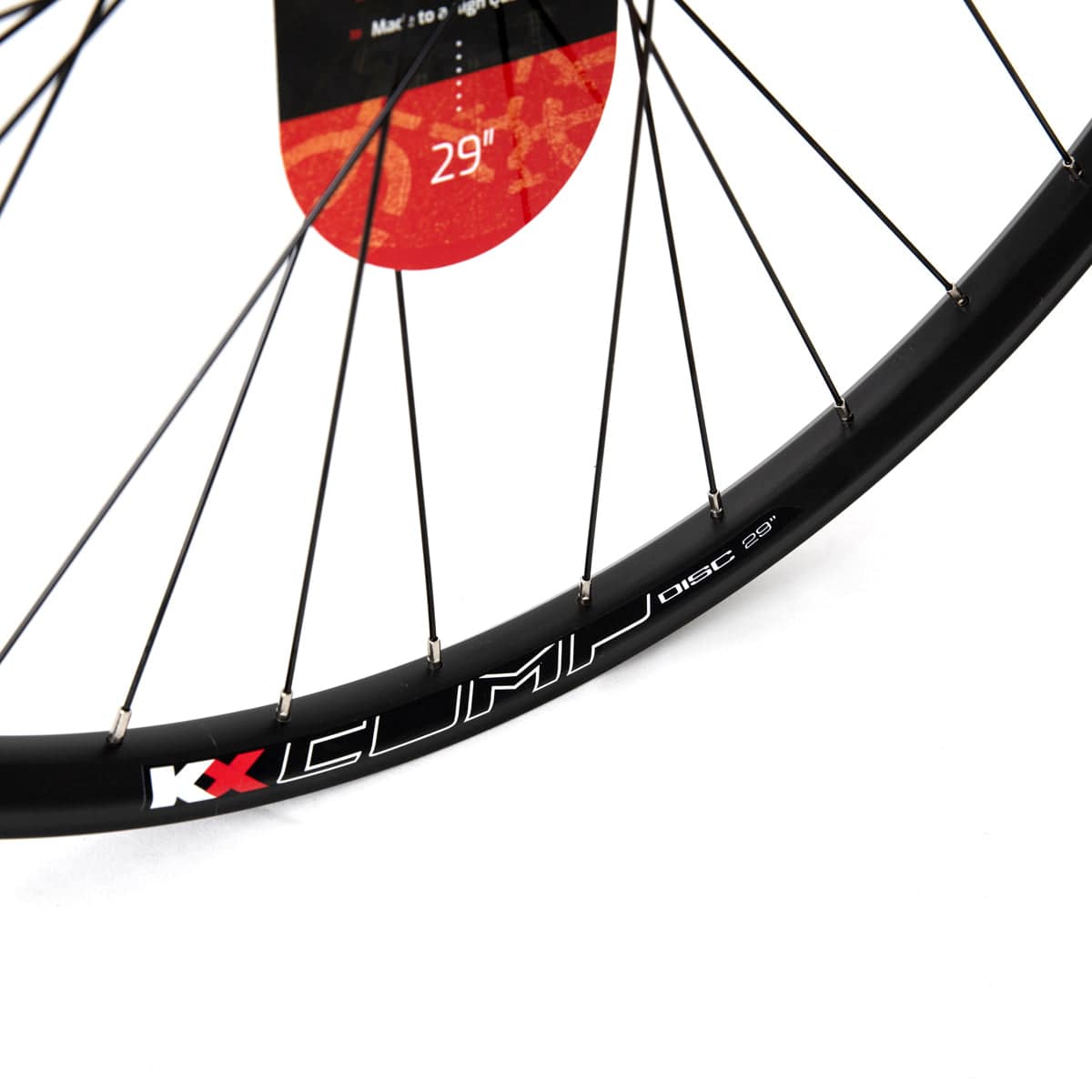 KX Wheels KX MTB 29-inch doublewall front wheel with quick-release axle and disc brake mount in black for mountain biking.