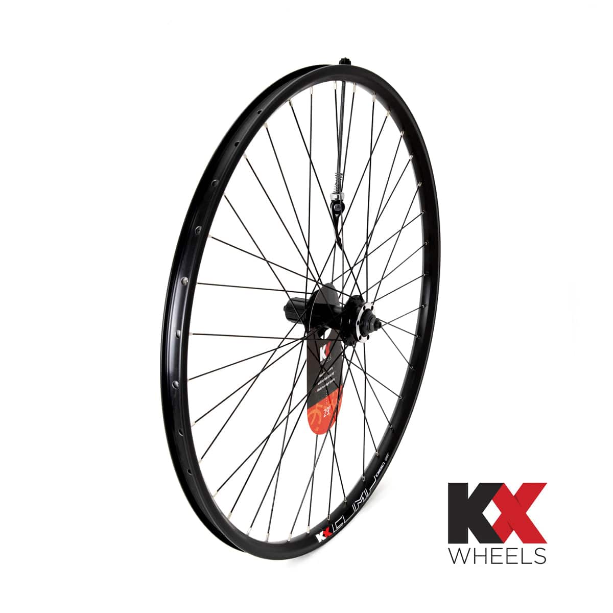 KX Wheels 29-inch MTB rear cassette wheel with doublewall rim, quick release, 6-bolt disc brake compatible in black